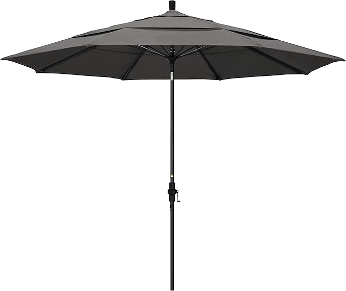 California Umbrella 11' Round Crank Lift, Collar Tilt, Aluminum Pole, Fiberglass Rib Patio Umbrella, Black Finish