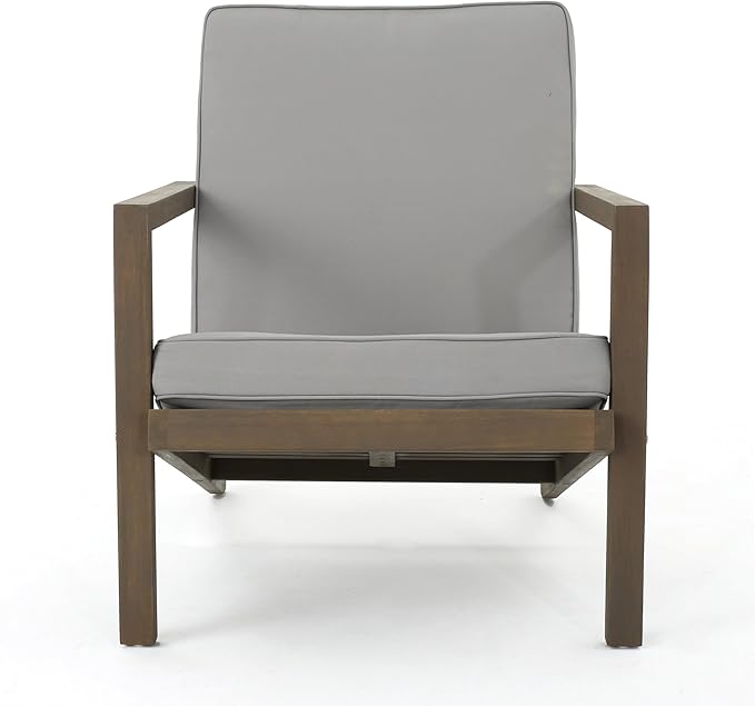 Christopher Knight Home Leah Outdoor Acacia Wood Chat Set with Water Resistant Cushions, 3-Pcs Set, Grey Finish / Grey