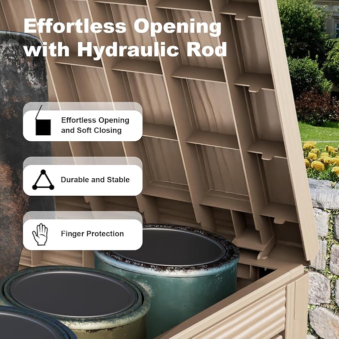 Deck Box Large Outdoor Storage for Patio Furniture,Outdoor Cushions,Garden Tools and Pool Supplies,Waterproof,Resin,Lockable (Grey, 45 Gallon)