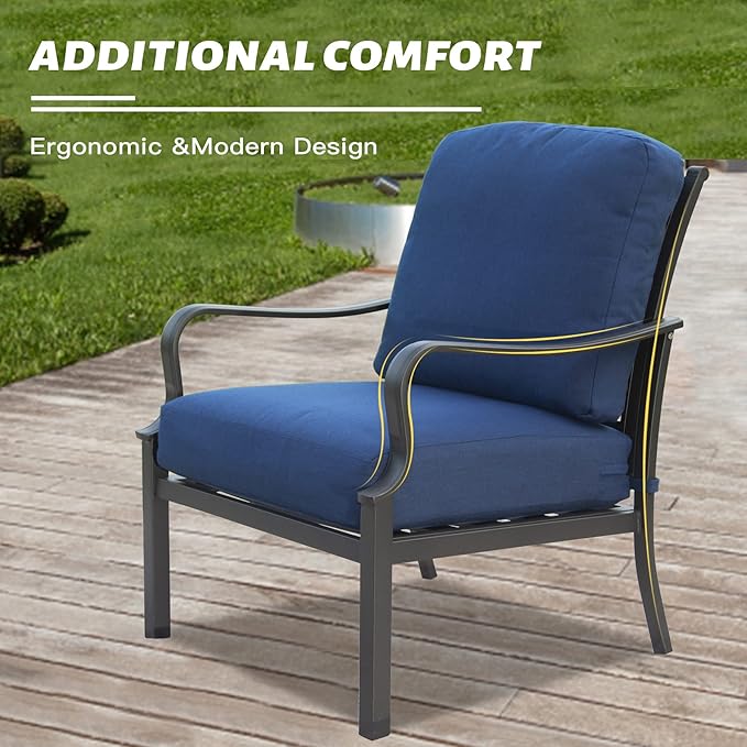 Domi Patio Conversation Set 4 Pieces, Metal Outdoor Patio Furniture with Coffee Table, All-Weather Modern Deep Seating Sofa Set with Cushions (Spring Coil Seat Cushion) -Blue