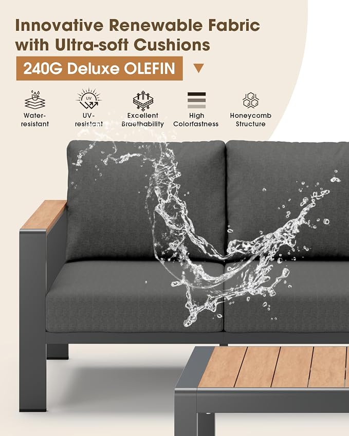 Aluminum Outdoor Patio Furniture Set, 8 Seats Patio Conversation Sets, Oversized Outdoor Sectional with Washable Thick Cushions & Coffee Table for Backyard, Garden and Poolside, Graphite