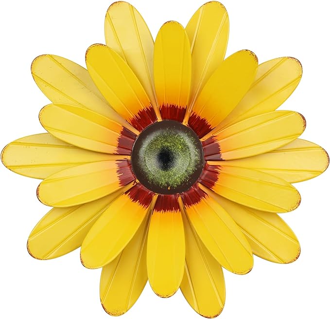 YEAHOME Sunflower Garden Decor, 11'' Metal Flower Wall Decor, Yard Hanging Wall Art Decorations for Kitchen, Bathroom, Living Room, Spring Boho Art for Indoor Outdoor