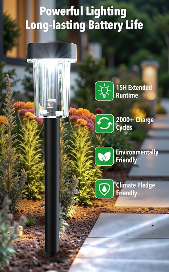 LIANGLOME Solar Pathway Lights Outdoor 12 Pack - IP55 Waterproof Solar Powered Garden Lights 6000K Cold White LED, Auto On/Off Outdoor Solar Lights for Yard Driveway Patio Decor Landscape Lighting