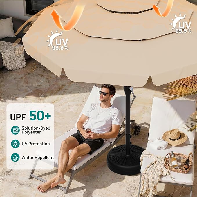 AreShark 12FT 3-Tiers Patio Umbrella with Valance, Outdoor with Crank, Large Outdoor Market Umbrellas Vented with 8 Sturdy Ribs, Patio Table Umbrellas for Garden, Deck, Backyard, Pool, Beige