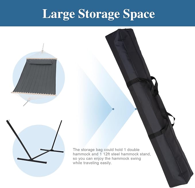 SUNCREAT Two Person Hammock with Stand and Extra Large Pillow, Portable Freestanding Hammock and Stand, Waterproof Storage Bag