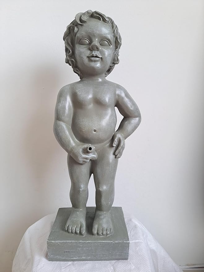 Manneken PIS Belgium Boy Statue, Pond Spitter Fountain 24 Inch in Gray, Polyresin Waterscape Sculpture, Suitable for Water Garden Koi Fish Ponds, Gardens, Patios, Fountain Centers or Pool Decorations