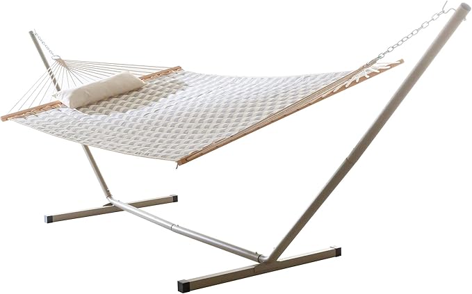 Castaway Living Large 2-Person Quilted Hammock with Stand & Pillow – Chevron, 10 ft. L x 52 in. W, 350 lb Capacity, Weather-Resistant Polyester, Portable Space-Saving Frame