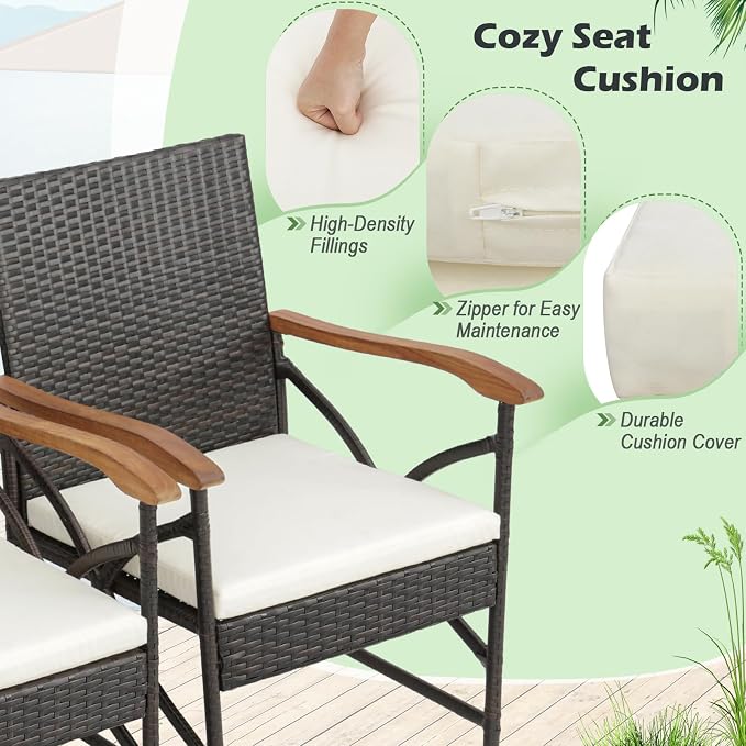 Tangkula 5 Pieces Outdoor Dining Set with Acacia Wood Table & 4 Wicker Rattan Armrest Chairs, Detachable Cushions, Umbrella Hole, All-Weather Patio Conversation Furniture Set for Garden Deck (5 PCS)