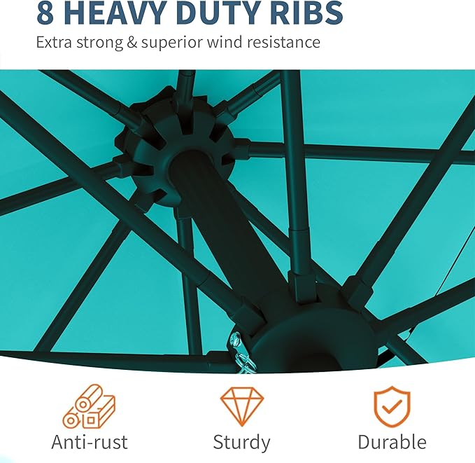 PatioKingdom 9ft 3-Tier Patio Market Umbrella with Crank/Tilt, Commercial Heavy Duty Wind Proof,Outdoor Table Umbrella with 8 Fiberglass Ribs,UPF50+ for Deck,Pool,Garden,Backyard (Peacock Blue)