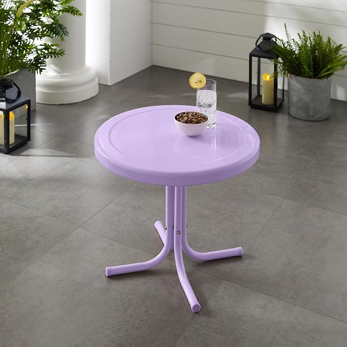 HomeStock Old World Opulence Retro Outdoor Side Table - Lavender Gloss Finish, 22.00 x 22.00 x 18.90 in, Easy Assembly, Weather-Proof Steel Construction, Modern Patio/Backyard/Porch Side Table