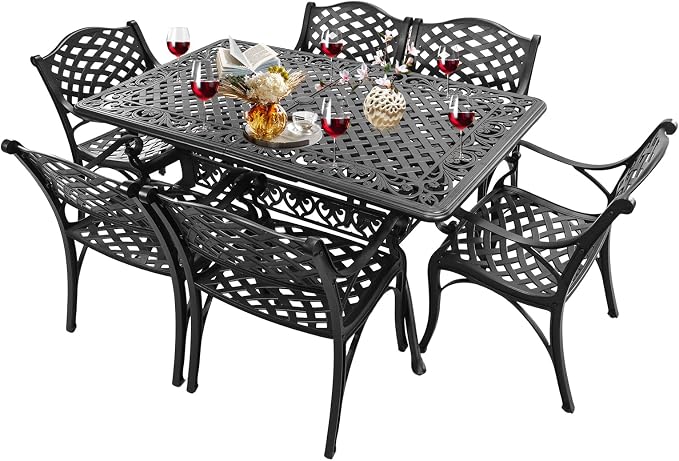 59" Cast Aluminum Outdoor Dining Table,Dining Conversation Side Table, Patio Bistro Table with 2.56" Umbrella Hole for Backyard, Garden, Patio, Porch