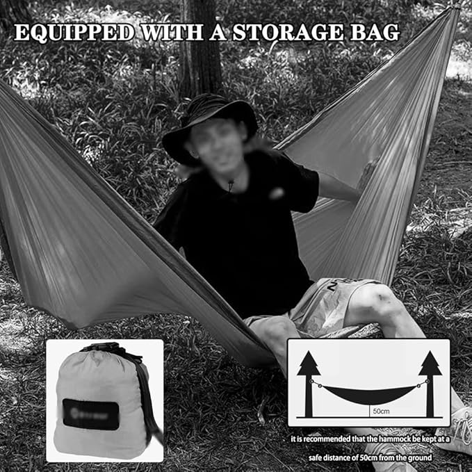 Portable Double Hammock for Park, Outdoor Anti-Rollover Swing with Storage Bag, Beach/Garden/Hiking, Load Bearing 250kg/551.2lbs(Green)