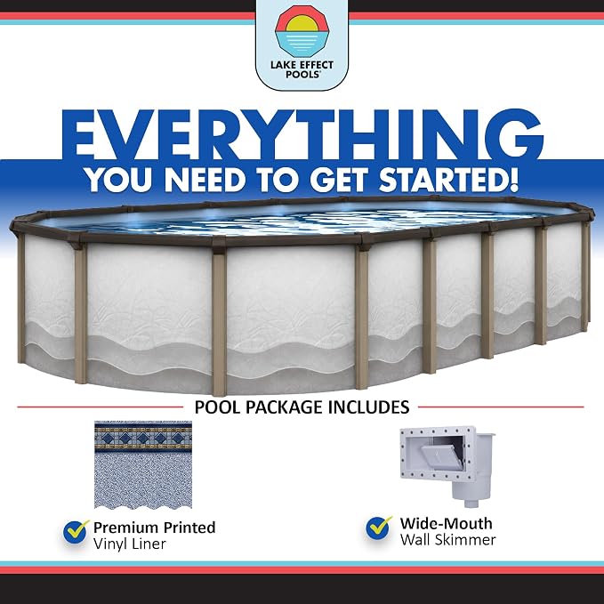 Lake Effect Pools 'Cozumel' 18 ft x 33 ft Oval Above Ground Swimming Pool | 52 Inch Resin Protected Steel Sided Walls | Bundle Includes: 25 Gauge Overlap Liner & Widemouth Skimmer