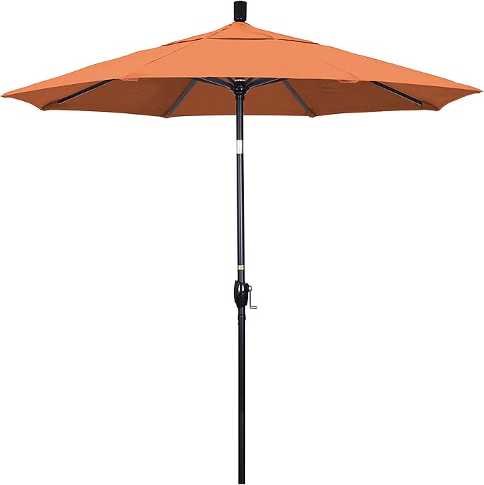 California Umbrella 7.5' Round Aluminum Market Umbrella, Crank Lift, Push Button Tilt, Black Pole, Sunbrella Tuscan