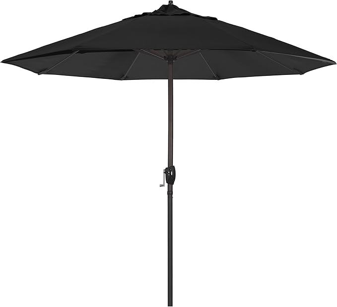 California Umbrella 9' Round Aluminum Outdoor Deck, Pool or Patio Umbrella, Crank Lift, Auto Tilt, Bronze Pole, Black Olefin