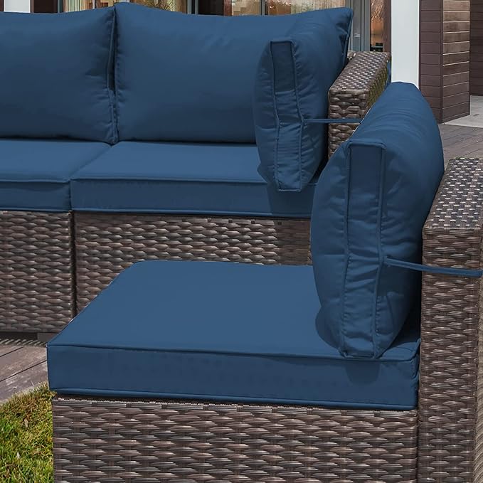 13 Pieces Outdoor Patio Furniture Set,Outdoor Sectional Furniture with 43" 55000 BTU Gas Propane Fire Pit Table,PE Rattan Wicker Patio Conversation Set with 10 Thickened Cushions,Navy Blue