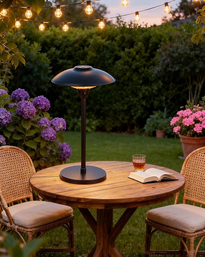 Electric Patio Outdoor Heater, 1500W Infrared Tabletop Heaters for Indoor Oudoor Use, IP55 Waterproof, Tip-over & Overheating Protection, Perfect for Garden, Balcony (black, tabletop-switch)