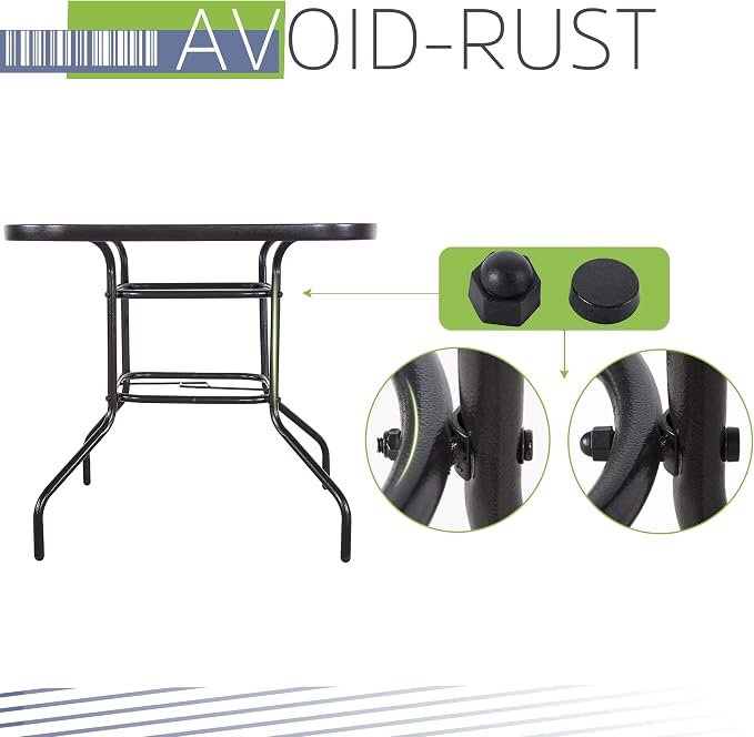 FurniTure Outdoor Patio Table Patio Tempered Glass Table 32" Patio Dining Tables with Umbrella Hole Perfect Garden Deck Lawn Square Table, Dark Chocolate