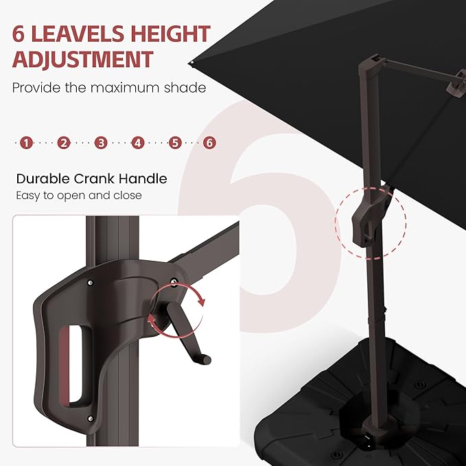 GENTEACO 10X10 FT Cantilever Umbrella, Large Offset Patio Umbrella with 6 Angle Tilts & 360° Rotation, Large Square Sun Umbrellas for Outdoor Patio Pool Deck Market, Black