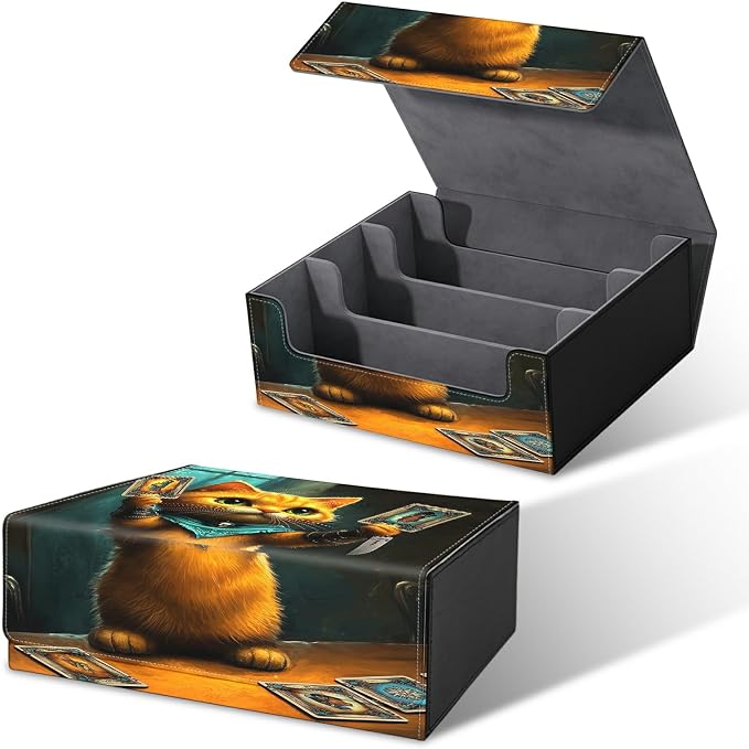 Large Card Deck Box for MTG, Fits 1200+ Sleeved Cards, PU Leather Storage Case with Strong Magnetic Closure, Multiple Colors Available for TCG CCG Baseball Card Collections, Chess Card Cat