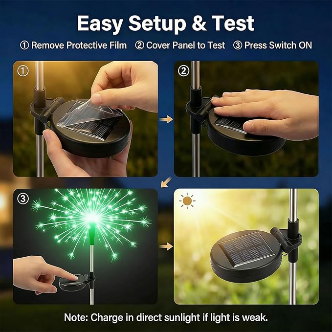 2 Pack Solar Firework Lights Outdoor, 200 LED Starburst Garden Lights, Adjustable Height 2/3-Rod 51in Taller Design, Stainless Steel, 2 Modes, IP65 Waterproof Pathway Lights for Yard Patio Lawn
