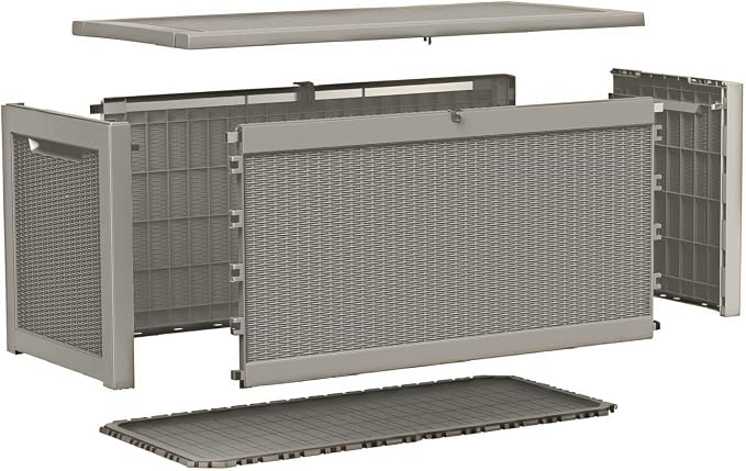 Resin Deck Box, Lockable Patio Outdoor Storage Box for Furniture, Garden Tools and Tools Storage, Waterproof Outside Storage Boxes (Grey, 260 Gallon)