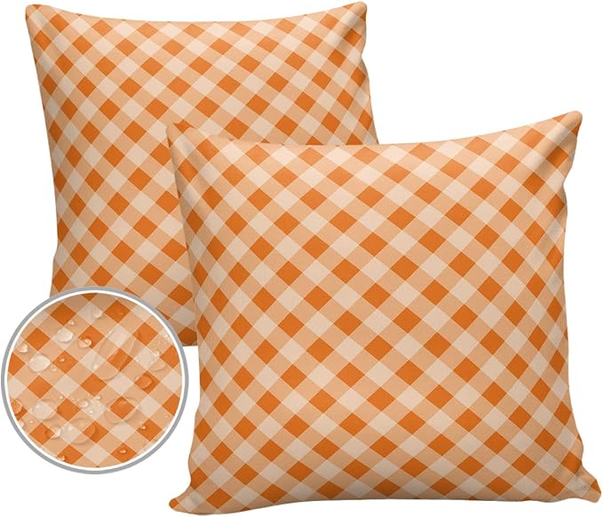 Outdoor Waterproof Pillow Covers for Patio Furniture Check Plaid Decorative Throw Pillow Cover Geometric Pattern Pillowcases Set of 2 Cushion Case for Sofa Couch Chair Home Decor 24x24 inch