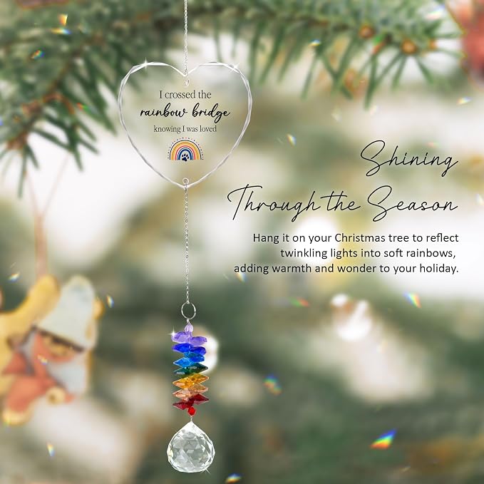 Pet Memorial Suncatcher I Crossed the Rainbow Bridge - Dog Memorial Gifts - Pet Loss - Thoughtful Dogs and Cats Remembrance - Pet Sympathy - Crystal Bereavement Gift