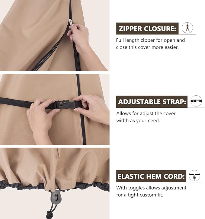 ULTCOVER Patio Parasol 600D Waterproof Outdoor Market Umbrella Cover - Fits Market Umbrella 7-10 Feet