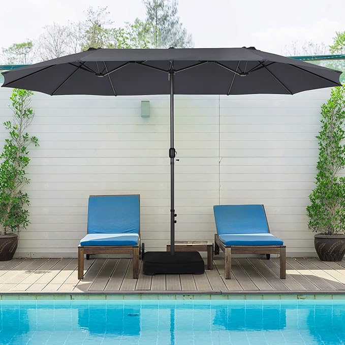 Tangkula 15FT Double-Sided Patio Umbrella, Outdoor Market Umbrella W/Hand-Crank System & Enhanced Base, Ultra-Large Twin Garden Umbrella W/ 12-Rib Structure for Residential & Commercial Use (Gray)