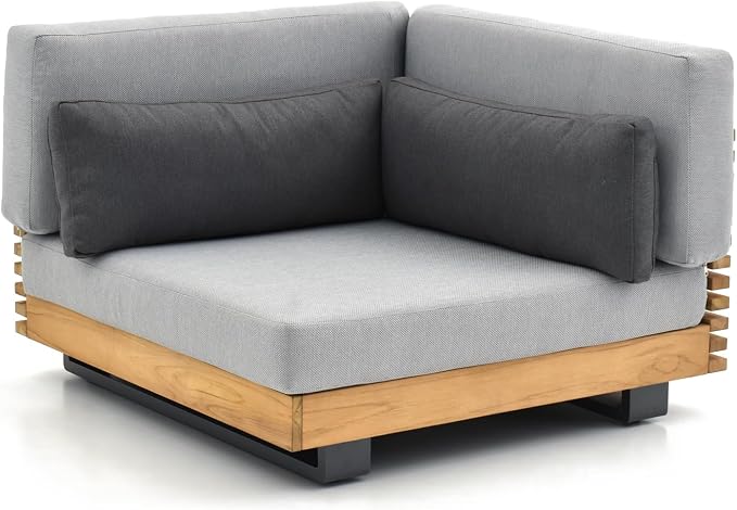 OTSUN Outdoor Corner Sofa, Teak Wood Slatted Base and Aluminum Frame L-Shaped Single Seat Outdoor Sofa Furniture for Patio Backyard Poolside
