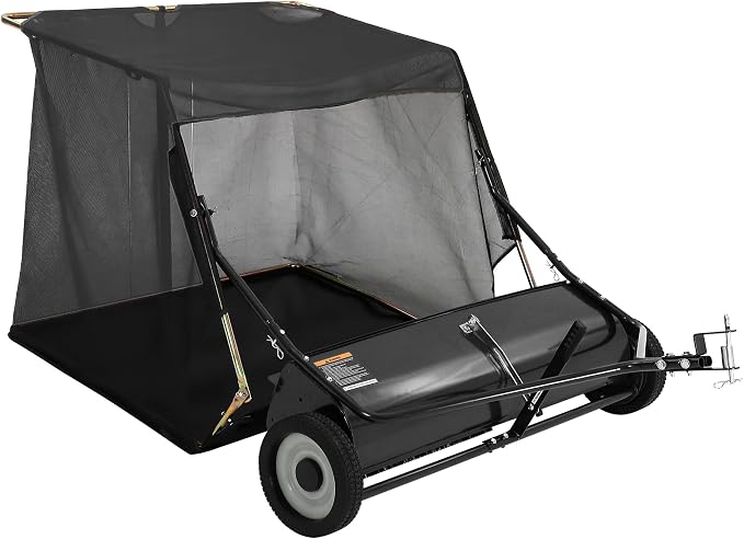 50" Tow Behind Lawn Sweeper, 33 cu. ft Extra-Large Capacity Leaf & Grass Collector-Adjustable Sweeping Height, Dumping Rope Design for Efficient Debris & Grass Cleanup on Yards, Driveways & Sidewalks