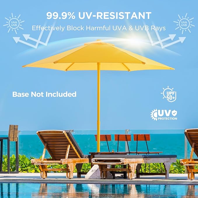 HOMSHADE 7.5ft Outdoor 1S Push-Up Patio Umbrella - Market Table Pool Deck Umbrella UPF50+ UV Protection with 6 Sturdy Ribs for Balcony, Garden, Lawn, Backyard (Light Yellow)