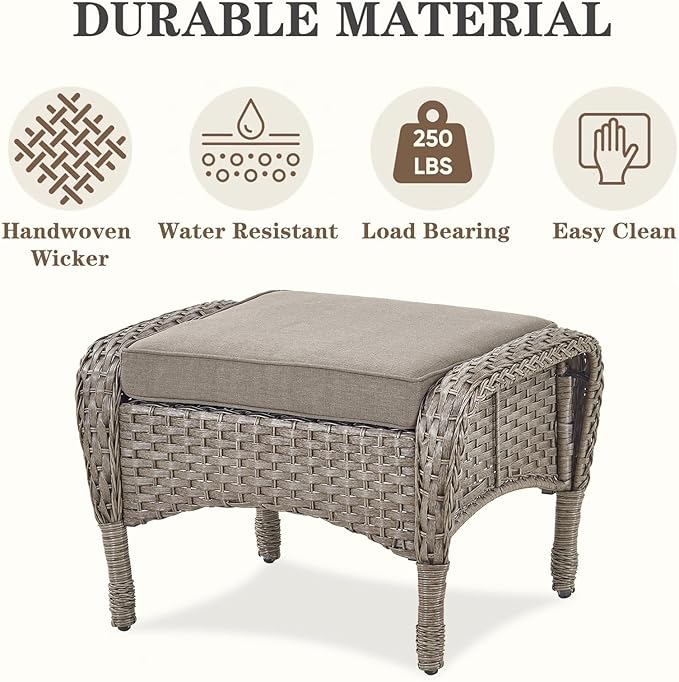 Belord 6 Pieces Wicker Patio Furniture Set with Patio Rocking Chairs, High Back Patio Conversation Set Outdoor Loveseat Glider with Ottoman and Rattan Side Table for Sunroom Deck Backyard