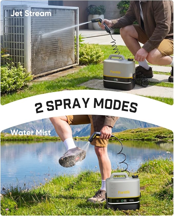 Fanttik NB10 Nano Portable Cordless Electric Sprayer w/2.1Gal Tank, HD LED Display, 4000mAh Lithium Battery, with Camping Light, Portable Washer for Light Cleaning in Home, Patio and Camping