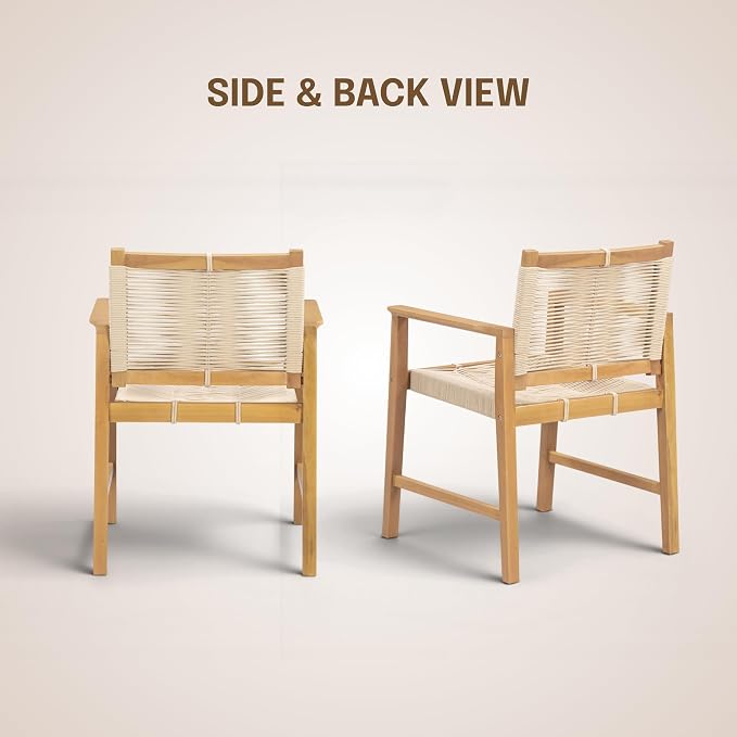 NTC Luno 6 Pieces Solid Wood Lounge Armchairs with Handwoven Rope Seat & Back, Indoor & Outdoor Wooden Chairs for Patio Dining Sets, Modern Patio Lounge Chairs, Easy Assembly, Natural