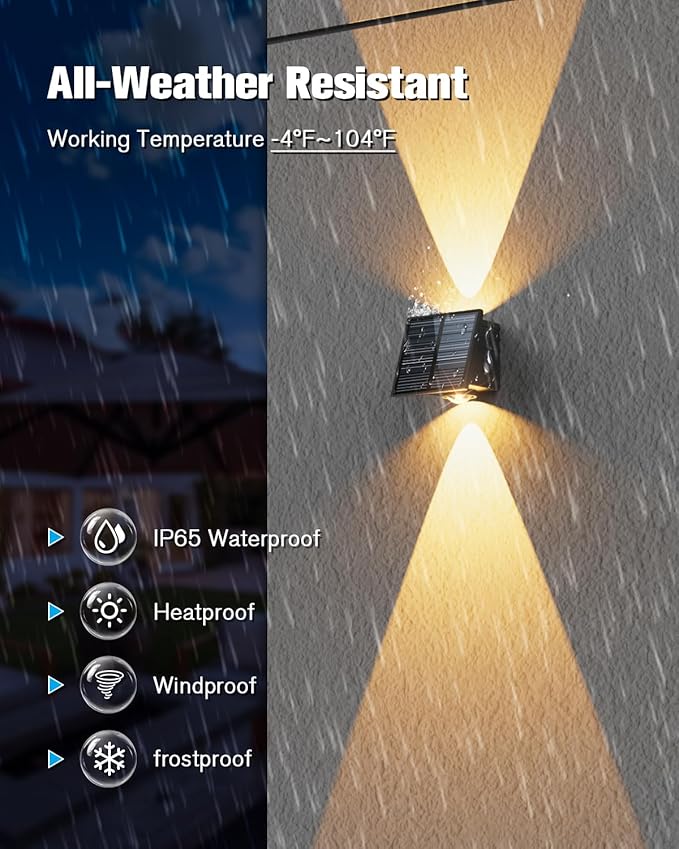 VOLISUN Solar Fence Lights 12 Pack, Color Glow LED Up and Down Wall Lamp, IP65 Waterproof Solar Lights Outdoor for Patio, Backyard, Railing, Deck, Fence and Wall（2 Lenses）