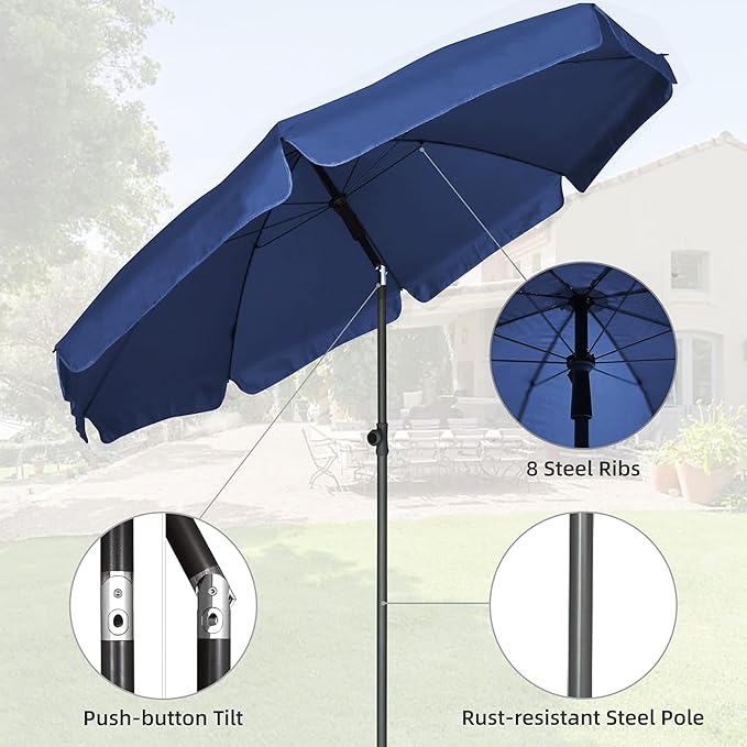 AMMSUN Patio Umbrella, 6.5 ft Outdoor Table Umbrella with Tilt Steel Pole, UPF50+ Protection, Great for Outdoor Garden Backyard, Navy Blue