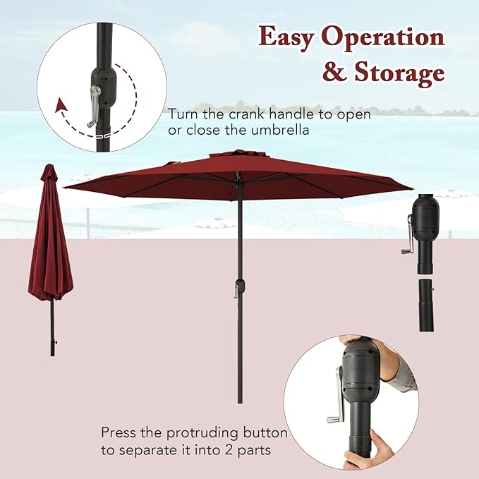 12FT Patio Umbrella, Outdoor Table Umbrella with Crank Handle, 8 Sturdy Ribs, Sun-protection & Waterproof Canopy, Top Air Vent, Market Umbrella for Garden, Lawn, Deck, Backyard, Poolside