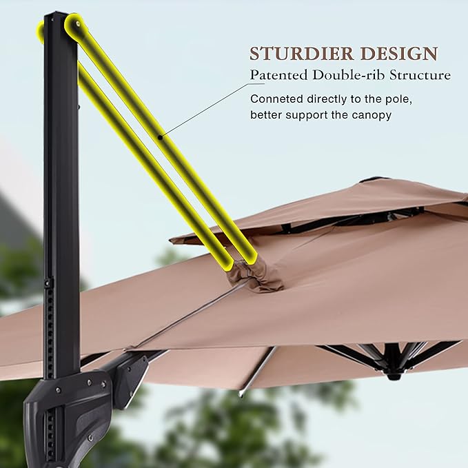 Sophia & William 10ft Cantilever Patio Umbrella with Base - 360° Rotation & Infinite Tilt, Outdoor Market Umbrella with Solution-Dyed Fade-Resistant Fabric & Aluminum Frame