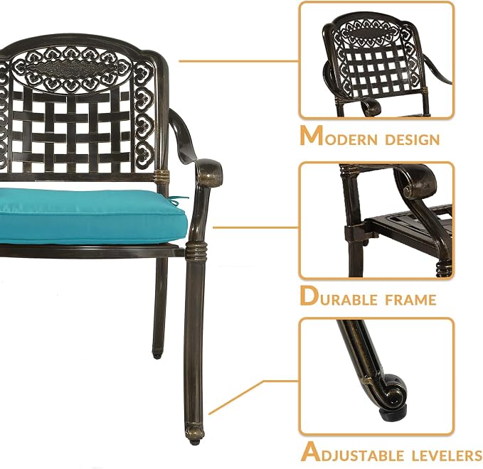 5-Piece Outdoor Patio Dining Set, All-Weather Cast Aluminum Patio Furniture Set for Backyard Garden Deck with 4 Chairs, 4 Cushions and 38.5" Round Table, 2" Umbrella Hole, Blue