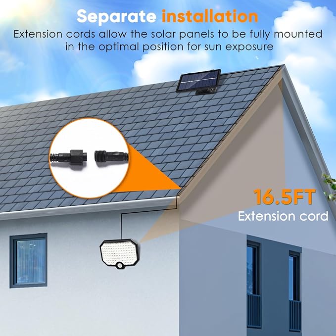 Solar Lights Outdoor Waterproof Motion Sensor Outdoor Flood Lights with 16.5ft Cable,120°Wide Angle Dusk to Dawn Solar Security Split Lights for Yard Garage Porch Shed Barn,LED 6500K,2 Pack