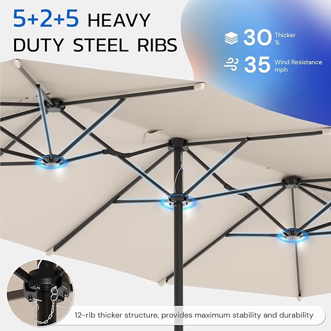 AECOJOY 15x9ft Patio Umbrella with Base Included, Outdoor Double-Sided Rectangle Umbrella with Crank Handle, Market Umbrella for Deck Pool Patio Garden(1.9" Pole, Beige)