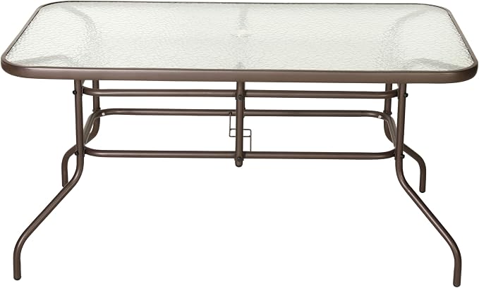 Flash Furniture Tory 31.5" x 55" Rectangular Tempered Glass Metal Table with Umbrella Hole, Bronze