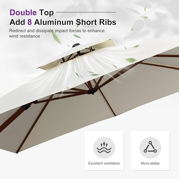 PURPLE LEAF 10ft Patio Umbrella with Base Outdoor Square Umbrellas Large Cantilever Umbrella Windproof Offset Heavy Duty Sun Umbrellas for Garden Deck Pool Patio, Cream