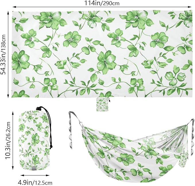 Green Crushed Flower 330lb Capacity Hammocks for Camping with Portabl Carry Bag Fabric Hammock for Patio Backyard Lounge Base hamaca de Algodon para Jardin