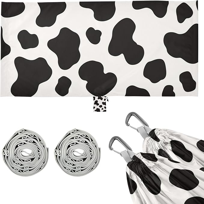 Cow Print Black White 330lb Capacity Camping Hammock with Tree Straps Backyard Hammock for Outside Patio Garden Bases para hamacas para adultos