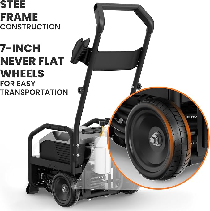 Giraffe Tools Crossfalls Retractable Pressure Washer Ultra, Max 2.6GPM 1650PSI with 1800W Brushless Motor, Wall Mount Electric Power Washer, 4-Nozzle, Automatic Rewind, 50ft Pressure Hoses with Cart