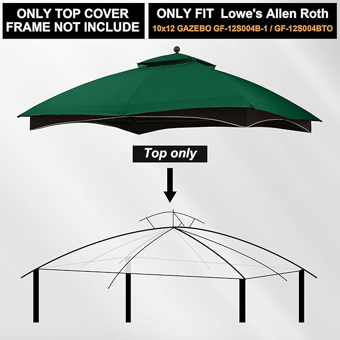 MASTERCANOPY Replacement Canopy Top for Lowe's Allen Roth 10x12 Gazebo #GF-12S004B-1 (Forest Green,Polyester)