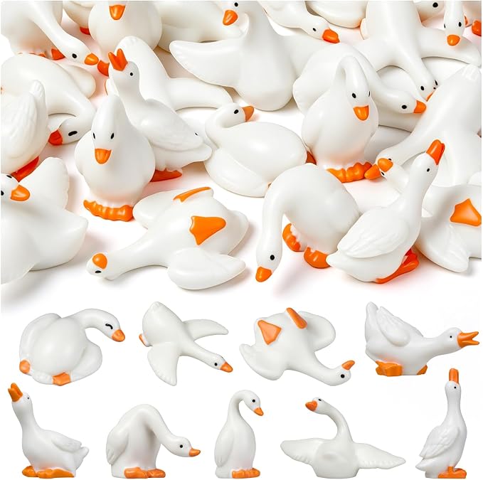 42pcs Mini Resin Goose Figurines, Tiny Animal Figurine Bulk | Small Desk Goose Decor for Garden Lawn Yard Micro Landscape Aquarium Potted Ornament DIY Craft